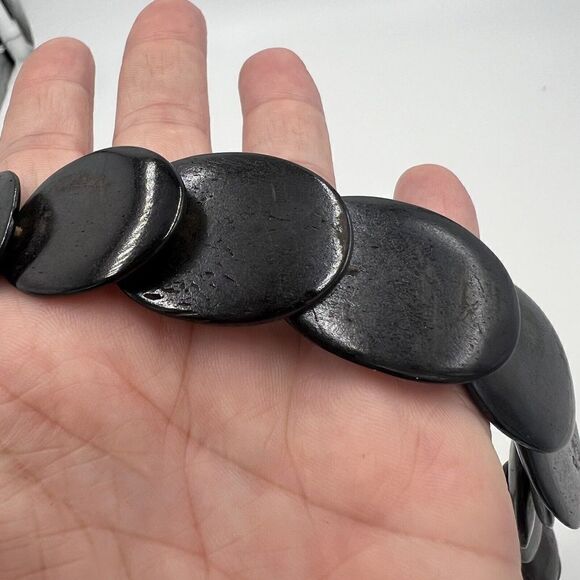 Vintage Bone Bead Necklace Large Statement Necklace Oval Flat Beads Tribal Boho - Picture 6 of 7